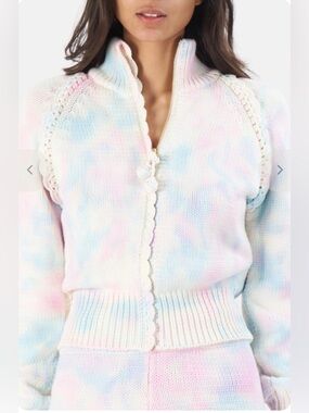 LoveShackFancy Florrie Zip Up Jacket Sweater Cotton Candy Hand Dye Size XS